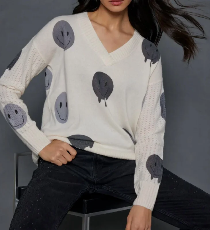 Mood Check Sweater In Frosting Graphic Sweater Embroidered Appliqued