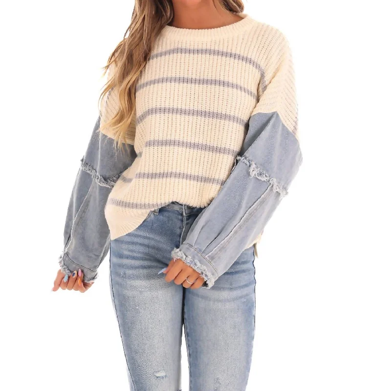 Chill Chaser Stripe Sweater In Ivory Glossy Satin Silk