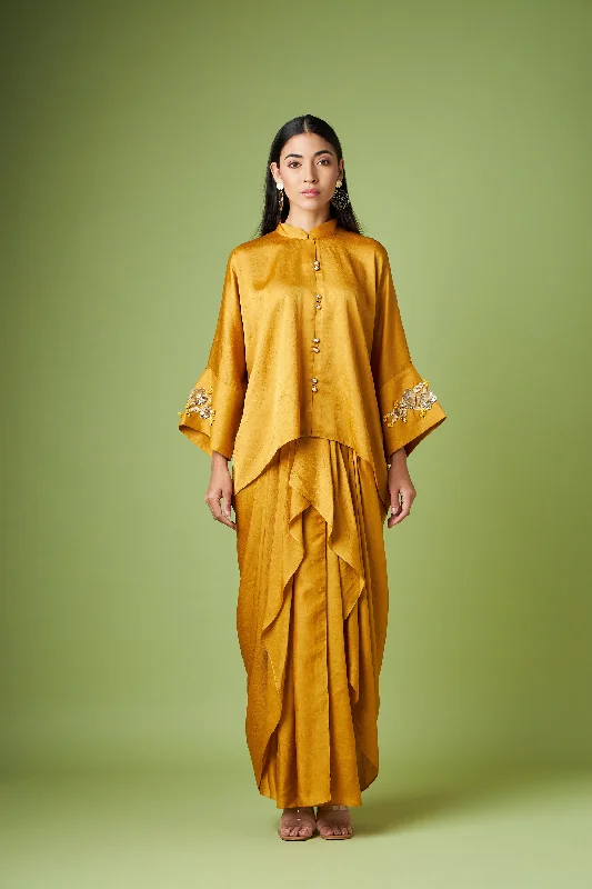Mustard Kimono Kaftan Skirt Co-Ord Set With Rose Gold Cuff Embellishment cashmere skirt soft