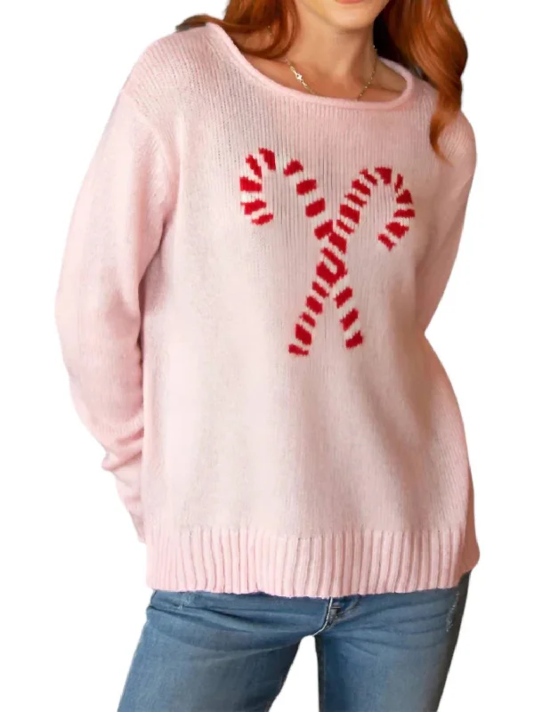 Candy Cane Crewneck Sweater In Artic Pink Terry Terry Cloth Terry Knit