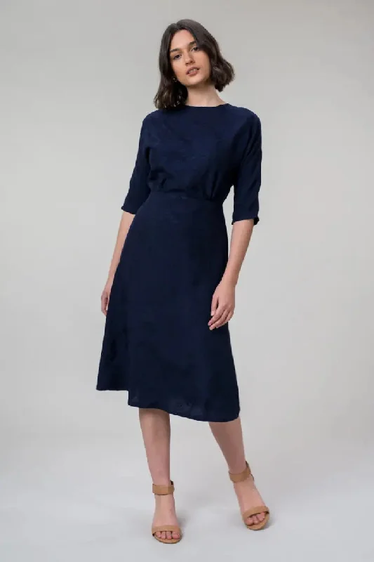 KATIE DRESS IN LINEN Navy Rose by Wilga Clothing Tunics Formal black