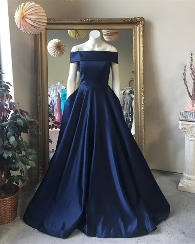 Simple Satin Off The Shoulder Long Prom Dress Ball Gowns Tunics Favorite customer