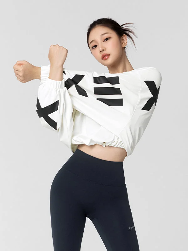 Lettering Loose Fit Crop Sweatshirt Hoodie with Lining Warm Insulated