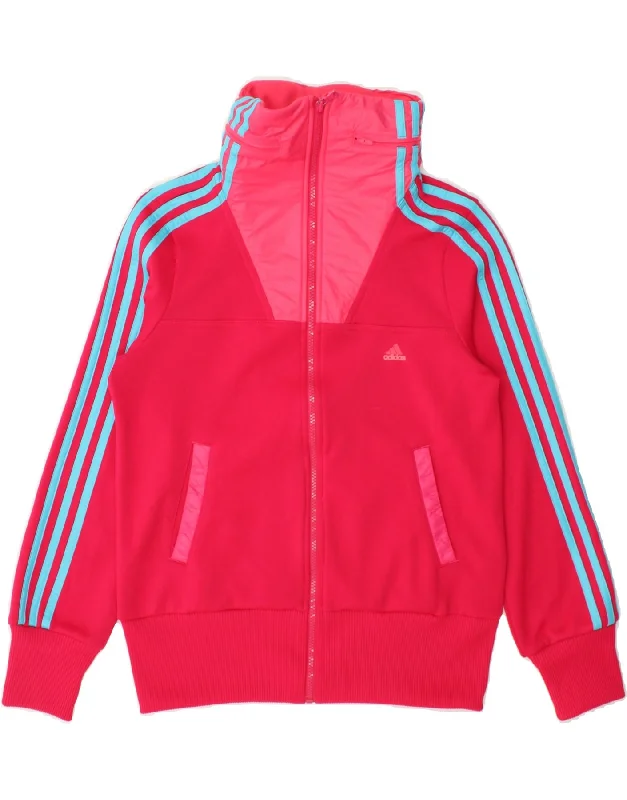 ADIDAS Womens Hooded Tracksuit Top Jacket UK 14 Large Pink Polyester Knit Fabric Woven Fabric Fleece Fabric ADIDAS Womens Hooded Tracksuit Top Jacket UK 14 Large Pink Polyester Knit Fabric Woven Fabric Fleece Fabric