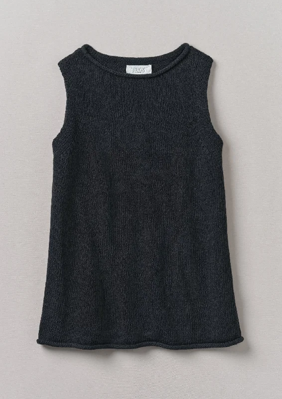 Linen Cotton Knitted Tank | Slate stretchy tank top