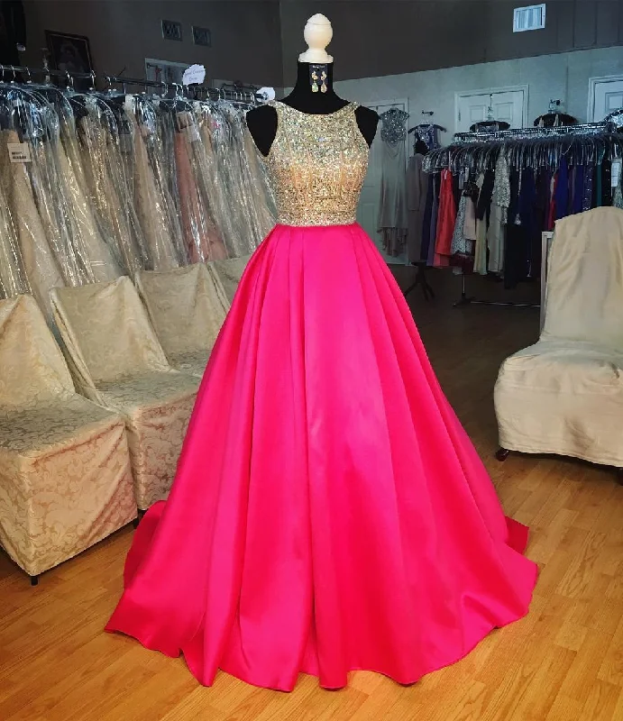 Pink Satin Ball Gowns Prom Dresses Crystal Beaded 2017 Luxury Evening Gowns Tunics Sophisticated sleek
