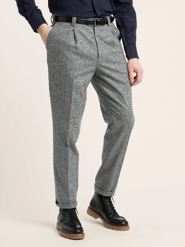 Grey Pleated Trousers Trousers practical easy-care