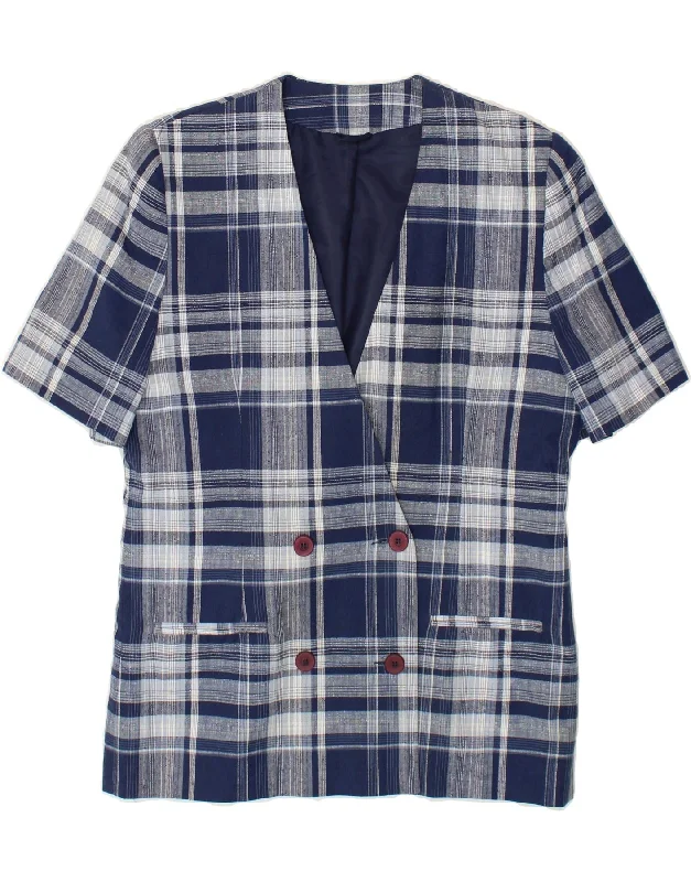 YOUR SIXTH SENSE Womens Short Sleeve Blazer Jacket UK 16 Large  Navy Blue Zippered Front Buttoned Front Snap Front