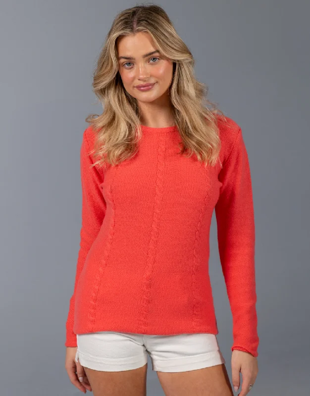 Everyday Cable Sweater in Coral Embroidered Appliqued Beaded
