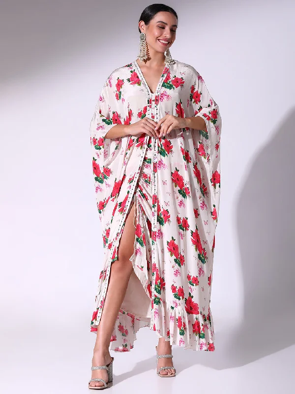 Poppy Floral Printed Long Kaftan With Drawstring Skirt denim skirt classic