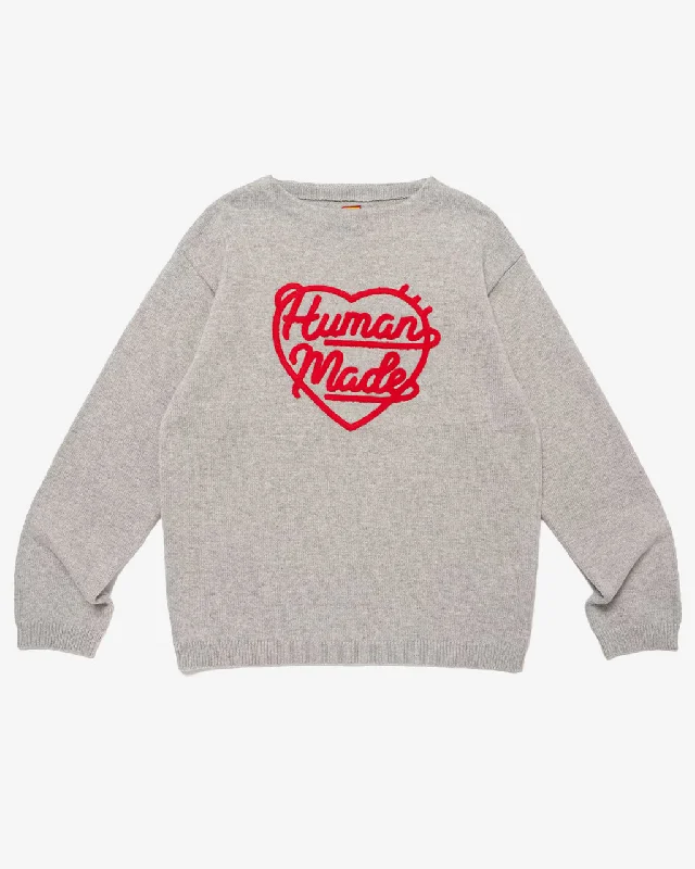 Heart Knit Sweater Gray Lace Blend Ribbed Blend Corduroy Blend