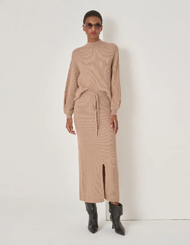 MARYLING Beige Knit Mock Neck Sweater Neon Metallic Matte