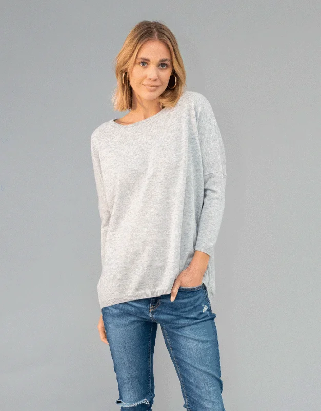 Crew Neck Drape Sweater in Platinum Cotton Fabric Linen Fabric Terry Fabric