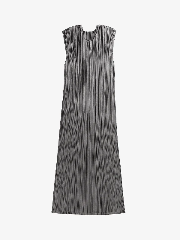 PLEATS PLEASE ISSEY MIYAKE - Women Basics Sleeveless Round Neck Dress Boat Neckline Classic