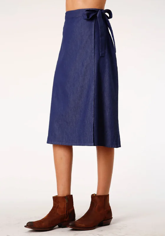 Roper Womens Indigo Denim 100% Cotton Wrap Self Ties Skirt slim fit skirt