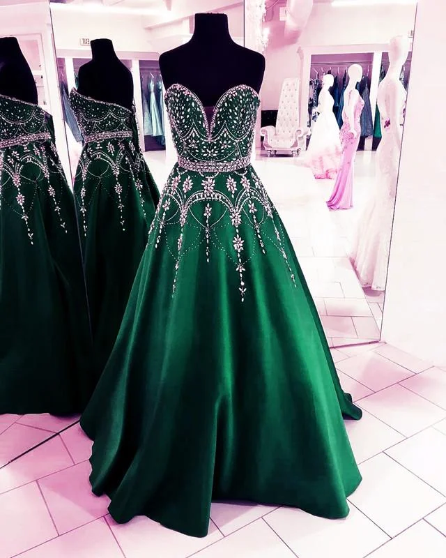 Stunning Sequins Beaded Sweetheart Satin Ball Gowns Prom Dresses 2018 Tunics Handmade artisanal