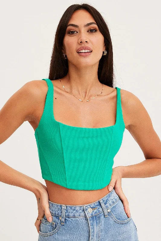 Green Bustier Crop Top Fleece Fabric Down Fabric Feather Fabric