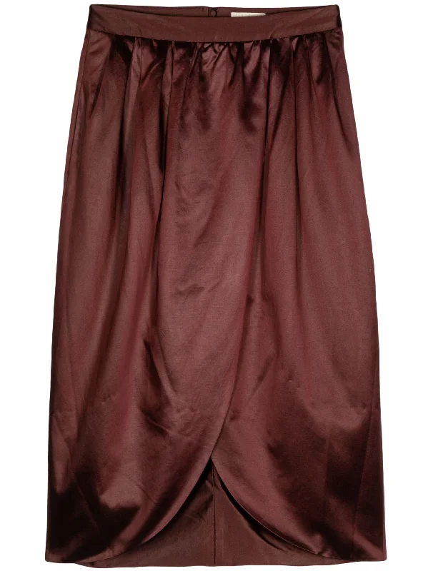 MAXINE COTTON-BLEND SATEEN MIDI SKIRT elastic waist skirt
