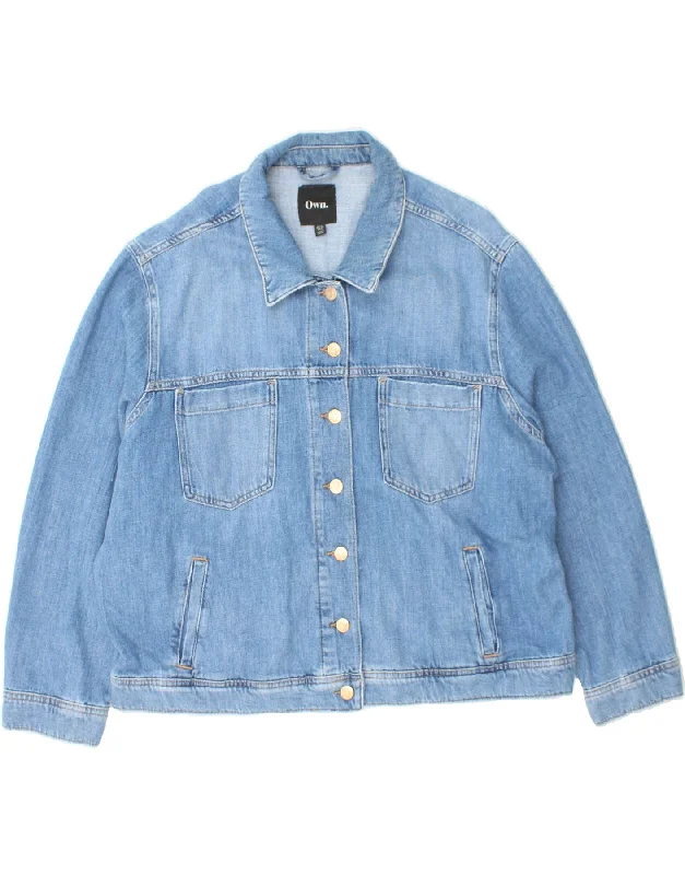 VINTAGE Womens Denim Jacket UK 20 2XL Blue Cotton Chenille Fabric Brocade Fabric Lace Fabric