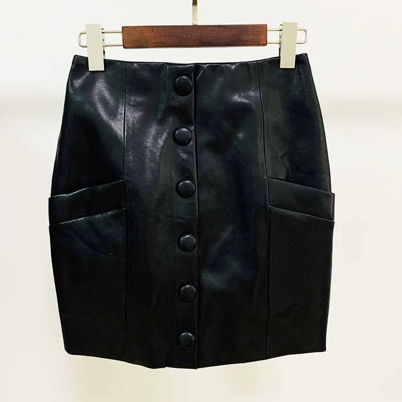 Hight Waisted Formal Leather Skirt Gold-tone Mini Wrap Hip Skirt denim skirt stylish