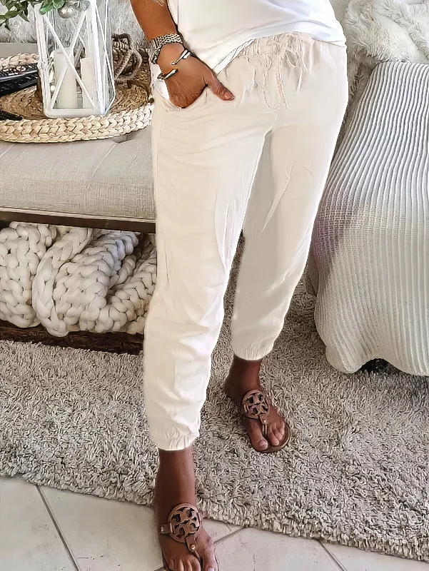 Casual Linen Trousers Trousers Solid Black