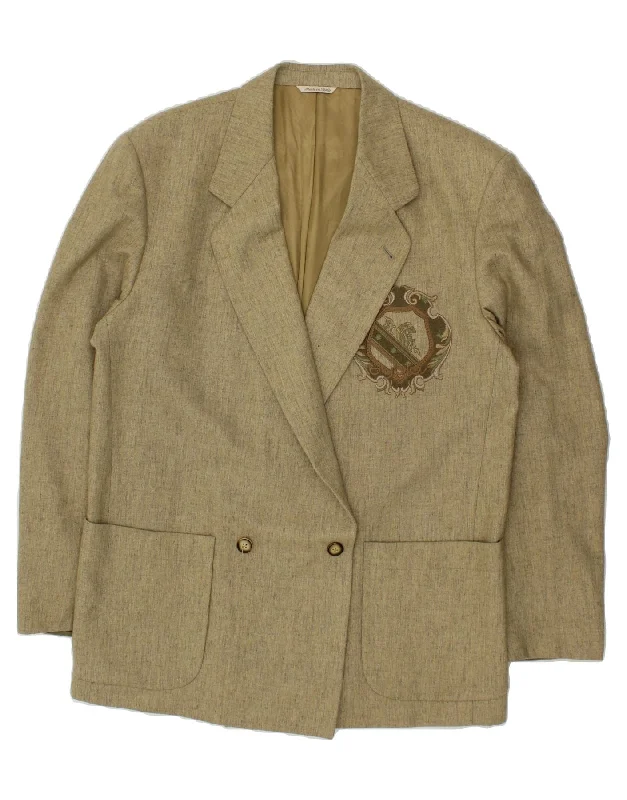 BYBLOS Womens Double Breasted Blazer Jacket UK 18 XL Beige Wool Zippered Front Buttoned Front Snap Front BYBLOS Womens Double Breasted Blazer Jacket UK 18 XL Beige Wool Zippered Front Buttoned Front Snap Front