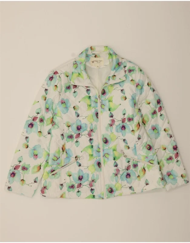 CLODAGH CALLAGHAN Womens Padded Jacket UK 18 XL White Floral Polyester Nylon Fabric Polyester Fabric Spandex Fabric CLODAGH CALLAGHAN Womens Padded Jacket UK 18 XL White Floral Polyester Nylon Fabric Polyester Fabric Spandex Fabric
