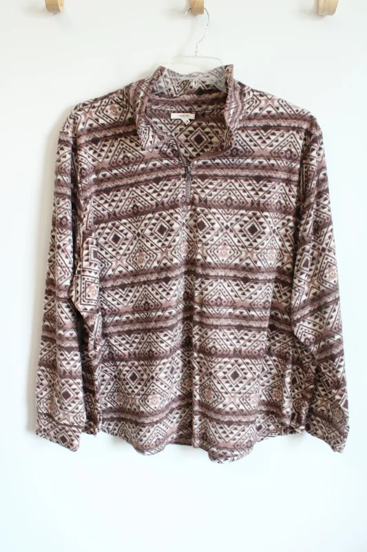 Maurices Brown Aztec Print Fleece 1/4 Zip Pullover Sweatshirt | 3X Hoodie with Raw Hem Edgy Unfinished Maurices Brown Aztec Print Fleece 1/4 Zip Pullover Sweatshirt | 3X Hoodie with Raw Hem Edgy Unfinished