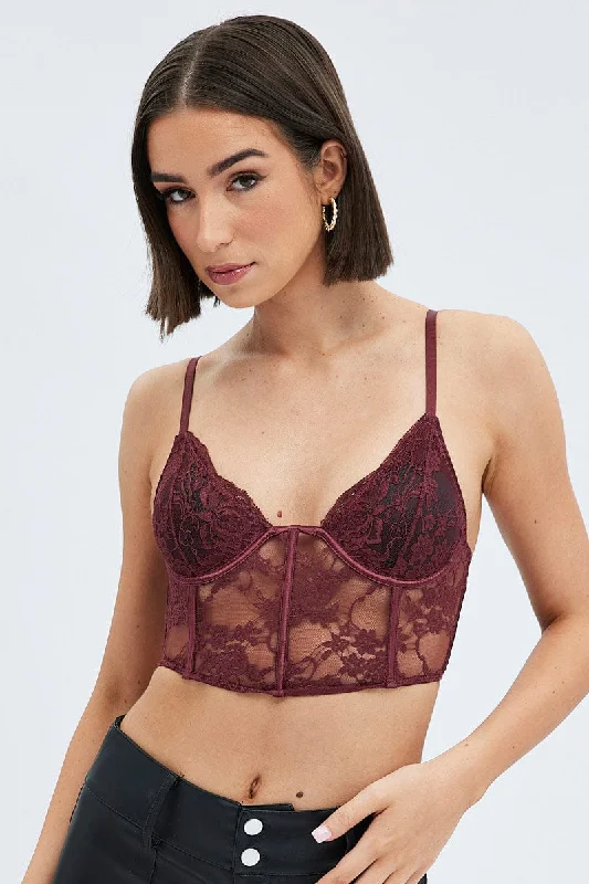 Red Cami Crop Top Bodycon Sweetheart Neckline Lace Anti-Shrink Durable Soft