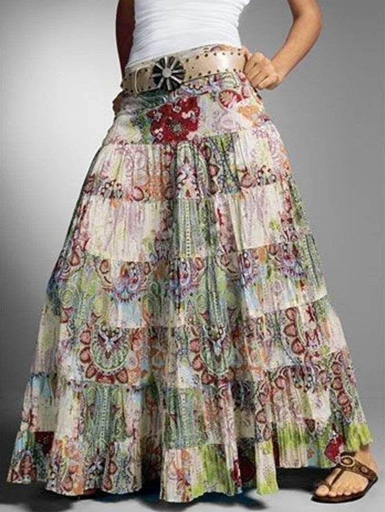 Beautiful Green Print Gypsy Boho Maxi Skirt cashmere skirt plush