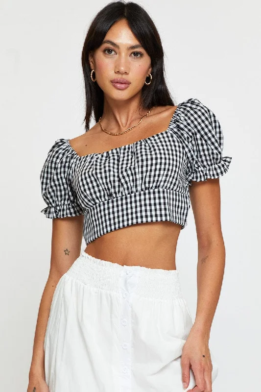 Check Crop Top Short Sleeve Wool Fabric Cashmere Fabric Tweed Fabric