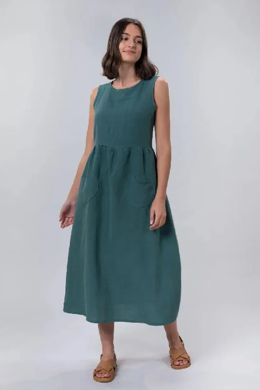 Jane Dress in Jade Linen by Wilga Clothing Tunics Seasonal trendy