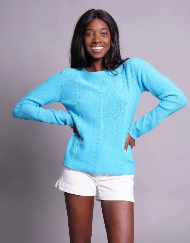 Everyday Cable Sweater in Aqua Chenille Blend Fleece Blend Nylon Blend
