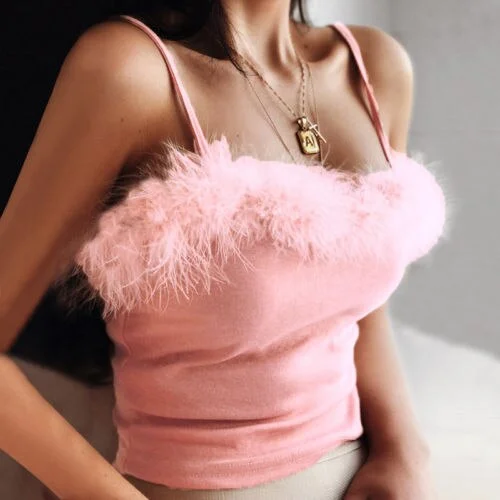 Vireous Sexy Pink Off Shoulder Crop Top Modern Contemporary Chic