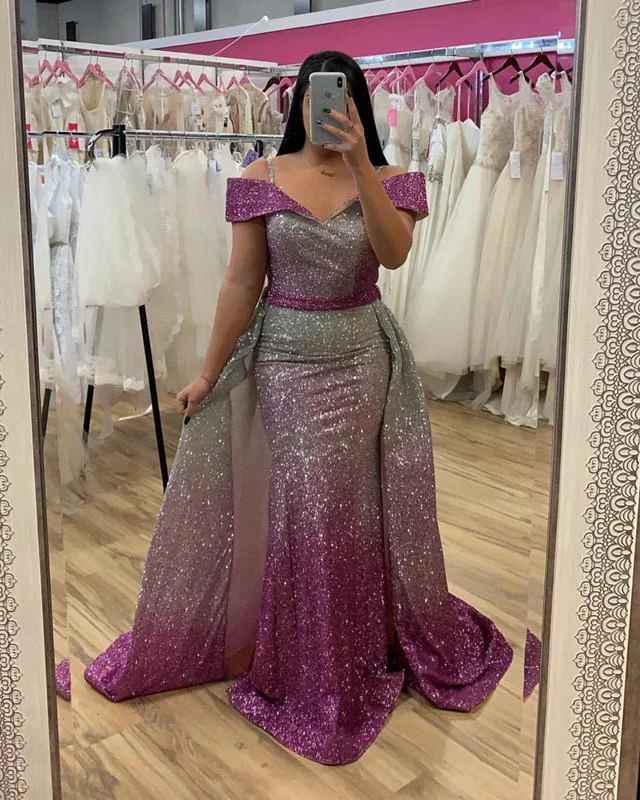 Ombre Sequins V-neck Off Shoulder Mermaid Evening Dresses Tunics Trendy modern