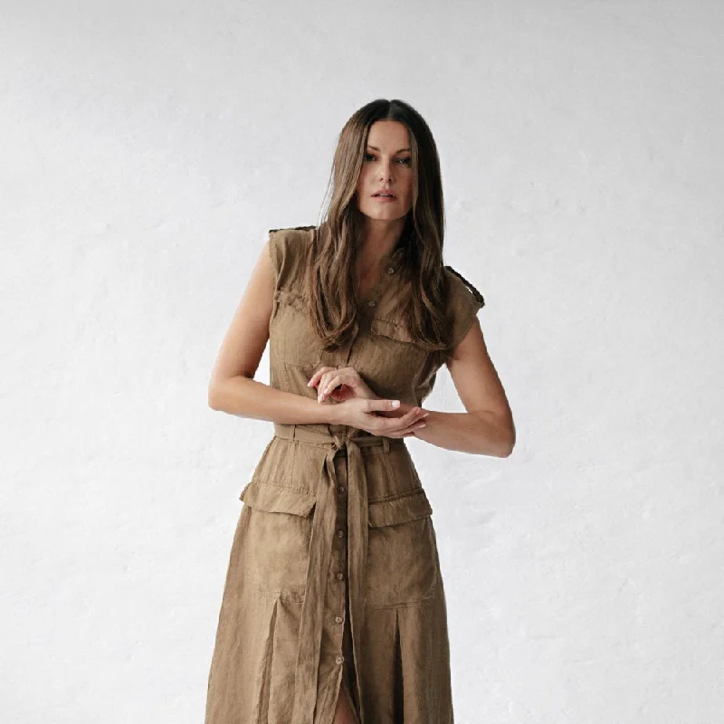 Linen dress kiodo beige by Seaside Tones Tunics Trousers formal