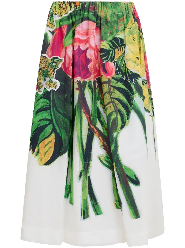 FLORAL-PRINT COTTON MIDI SKIRT silk skirt luxurious