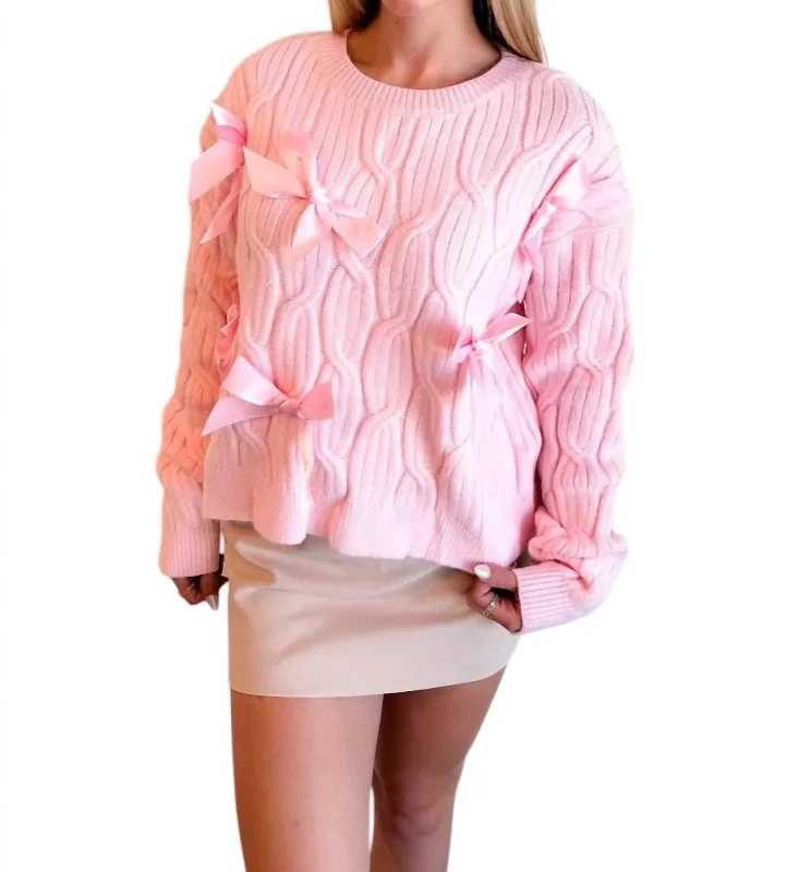 All Over Bow Sweater In Pink Bright Pastel Dark