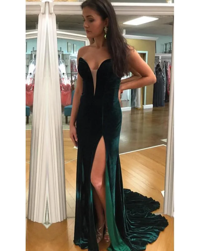 Velvet Sweetheart Mermaid Prom Dresses Long Slit Evening Gowns Tunics Yoga stretchy
