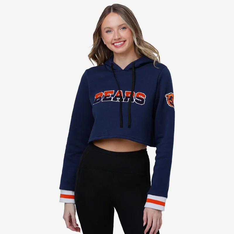 Chicago Bears Womens Cropped Chenille Hoodie Hoodie with Pattern Geometric Abstract
