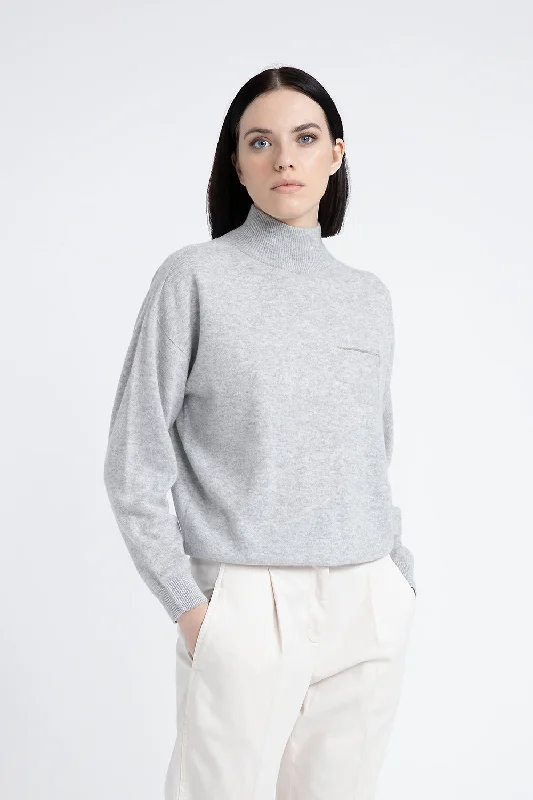 High neck sweater in cashmere and Lurex Neon Metallic Matte