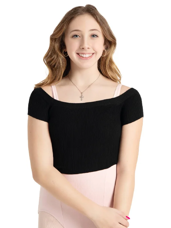 Ribbed Knit Cropped Sweater Satin Blend Silk Blend Wool Blend