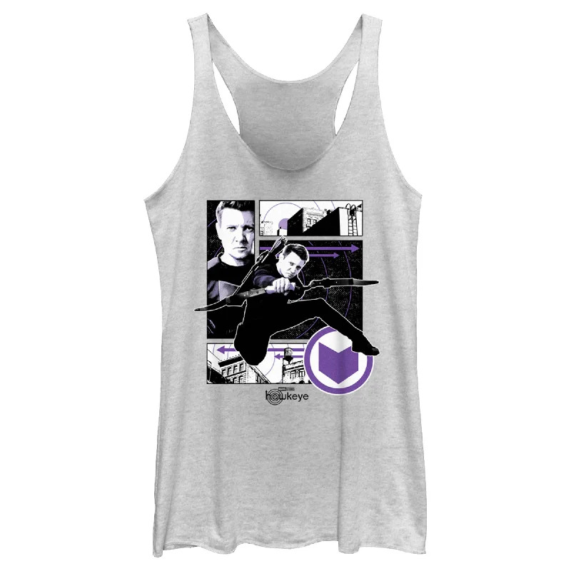 Women's Marvel Hawkeye Graphic Panel Icon Racerback Tank Top silver tank top