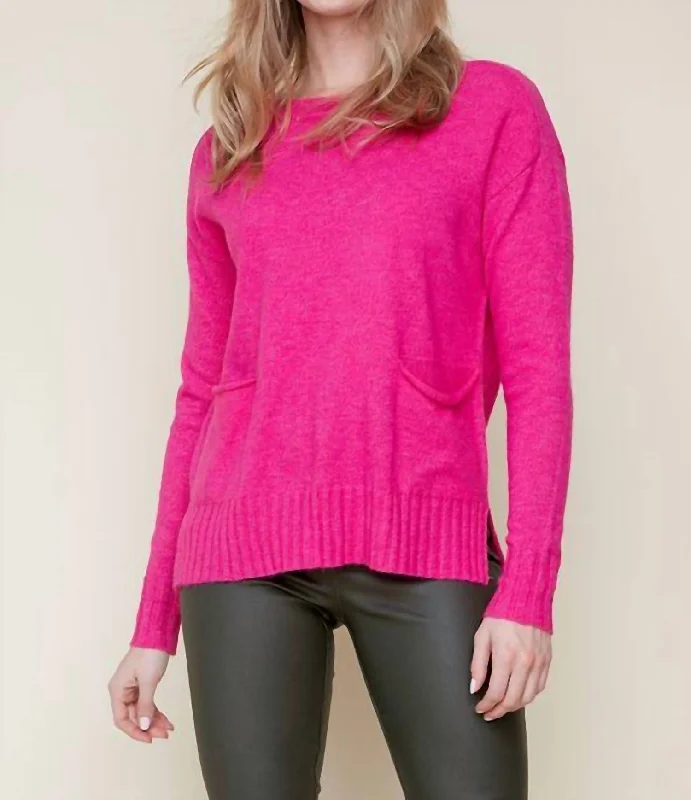 Crew Neck Pocket Knit Sweater In Orchid Plaid Sweater Polka Dot Checkered
