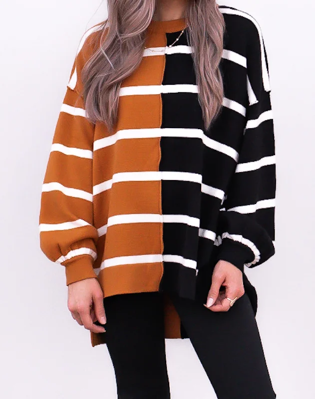Luxe Half and Half Oversized Stripe Sweater | S-2X Anti-Pilling Anti-Shrink Durable