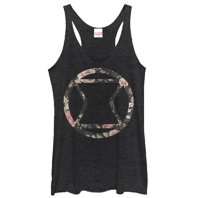 Women's Marvel Black Widow Floral Racerback Tank Top cutout tank top