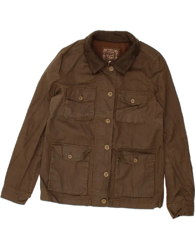 J. CREW Womens Utility Jacket UK 10 Small Brown Cotton Denim Jacket Leather Jacket Suede Jacket