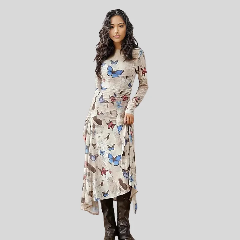 Casual Minimal Goth Butterfly & Letter Dress