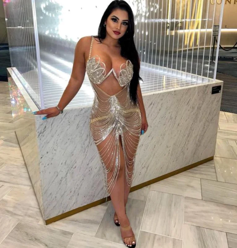 2022 New Style Women Clothing Fashion Summer Sleeveless Sexy Party Mini Luxury Rhinestone Night Club Dresses