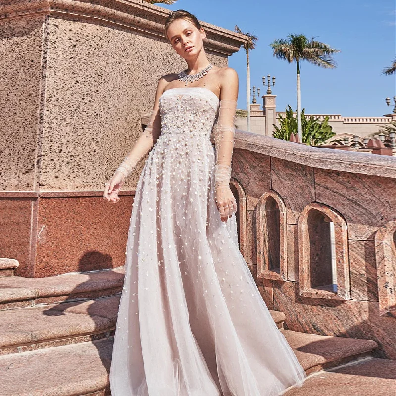 Luxury Pearls Strapless Evening Dress with Gloves SS373
